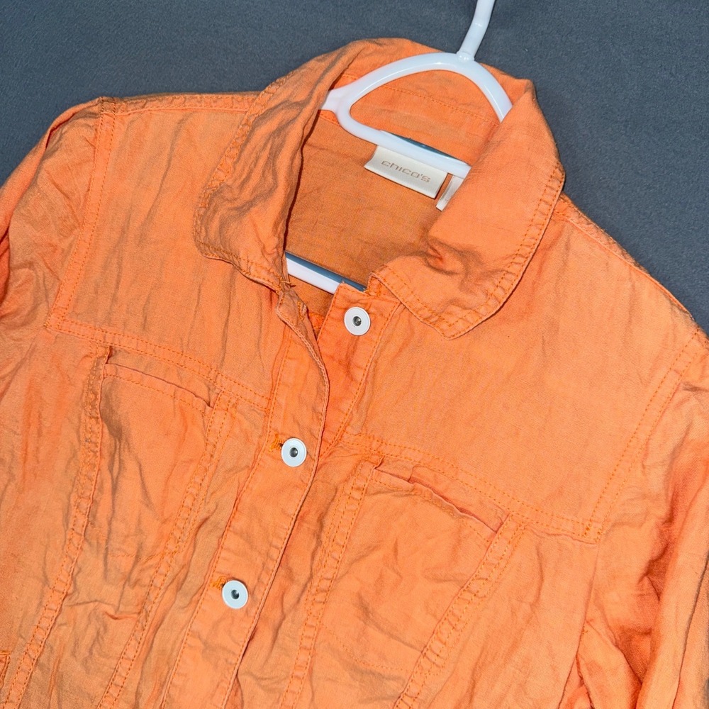 Chicos Shirt Womens 1 / 8 Orange Casual Button Up Lightweight Collared Linen